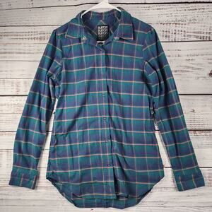Burton WB Blitz Flannel Womens Shirt S Blue Green Plaid DryRide Long Sleeve Top